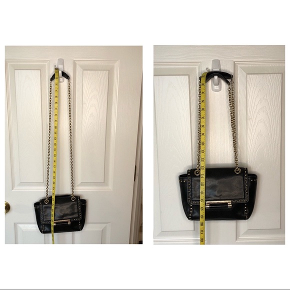 Dian Von Furstenberg Black Moto Leather Crossbody Purse Bag Nice Hardware Rivets - Picture 11 of 12